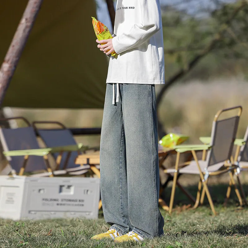 Vyriški Klasikiniai Džinsai - Laisvi Platūs Ilgi su Elastingu Liemeniu