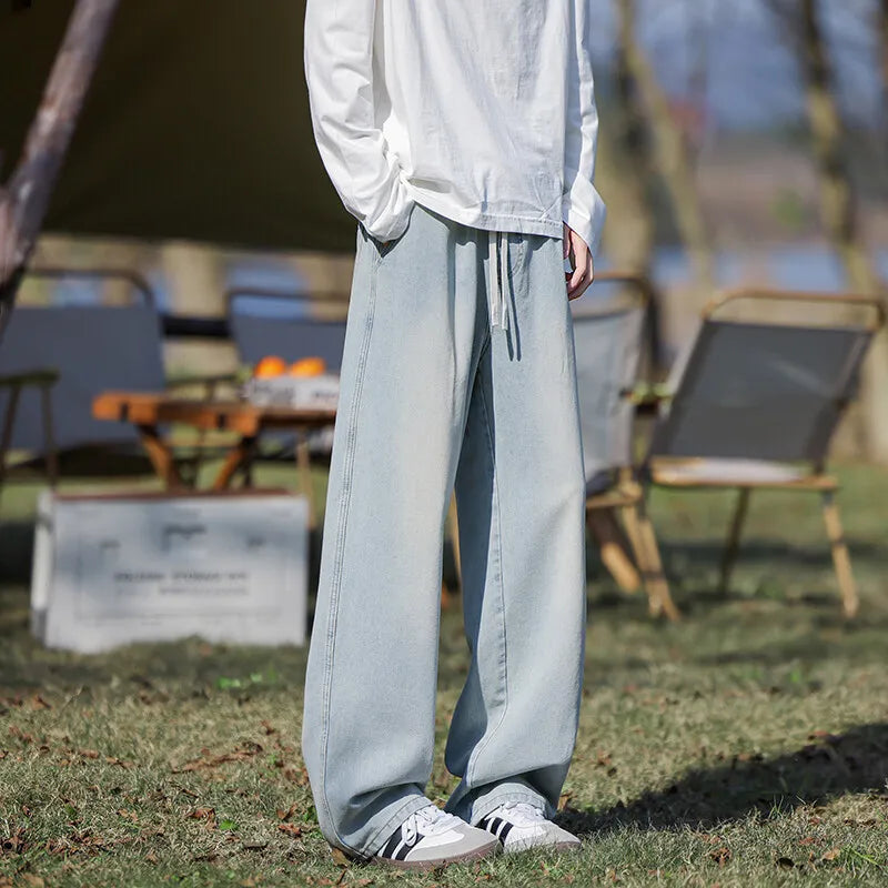 Vyriški Klasikiniai Džinsai - Laisvi Platūs Ilgi su Elastingu Liemeniu