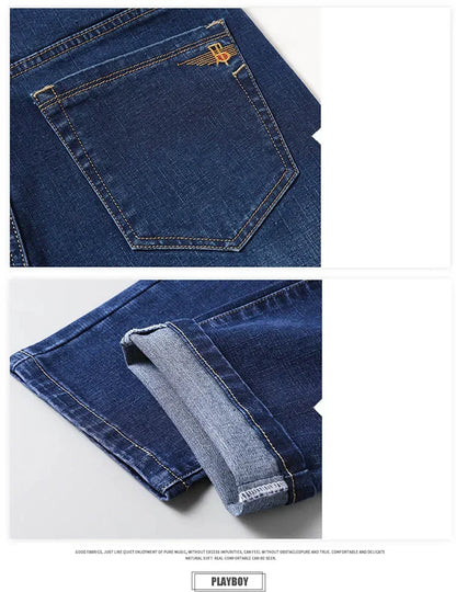 Vyriški Verslo Stiliaus Džinsai  Pavasario Rudens Juodi Mėlyni Elastingi Tiesūs Denim Kelnės