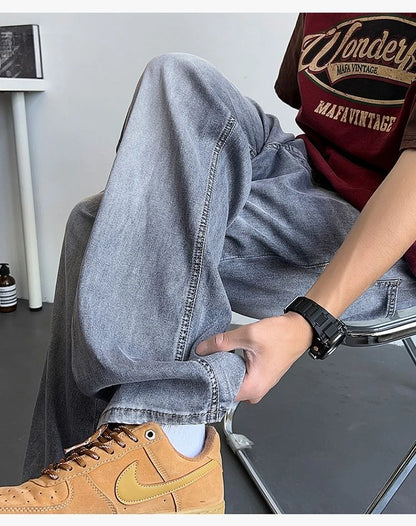 Vyriški Baggy Džinsai - Madingi Laisvo Kirpimo Denim Kelnės Gatvės Stiliui Korėjietiška Mada