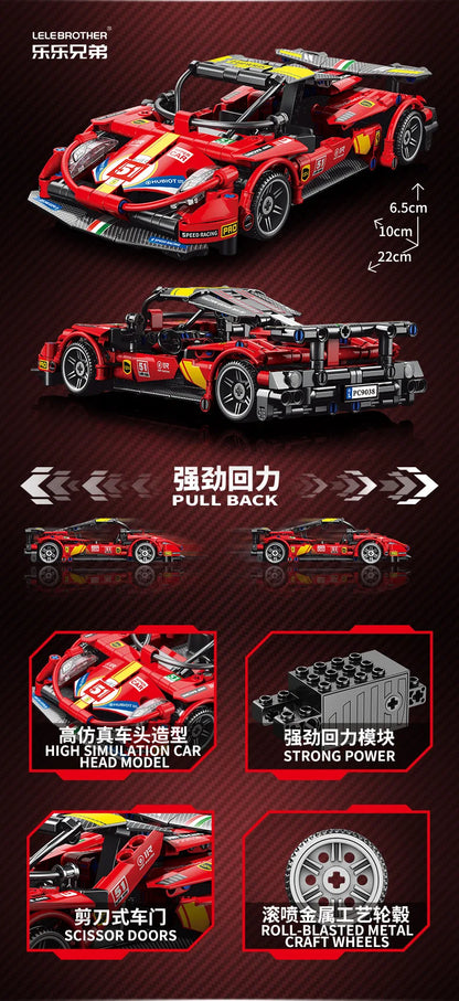 Lele Brothers Technology Power Racing Car Assembly Model Boy Assembly Building Blocks Toy Gift