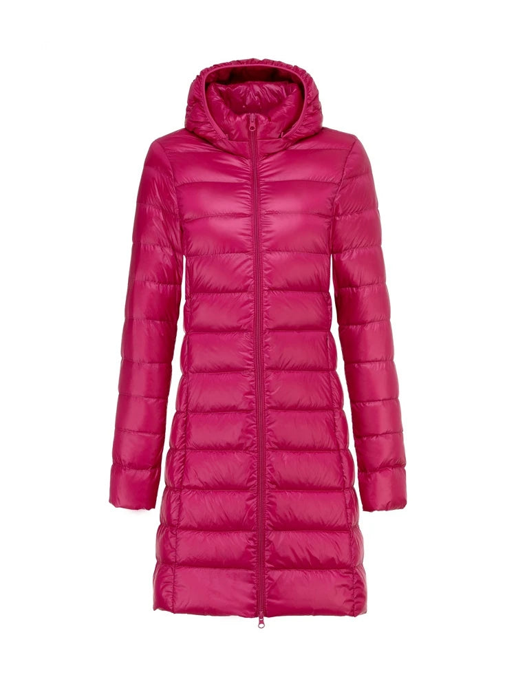 Moteriška Ilga Žieminė Striukė su Gobtuku - Ultra Lengva Pūkinė Striukė