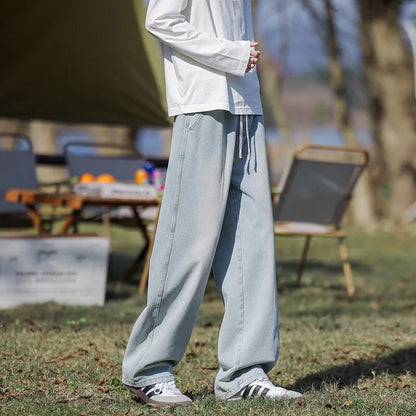 Vyriški Klasikiniai Džinsai - Laisvi Platūs Ilgi su Elastingu Liemeniu