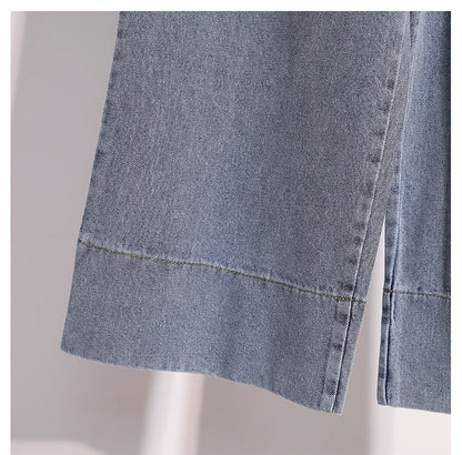 Moteriški Džinsai 2025 Ruduo - Mėlyni Plačių Kojų Aukštu Liemeniu Denim Kelnės