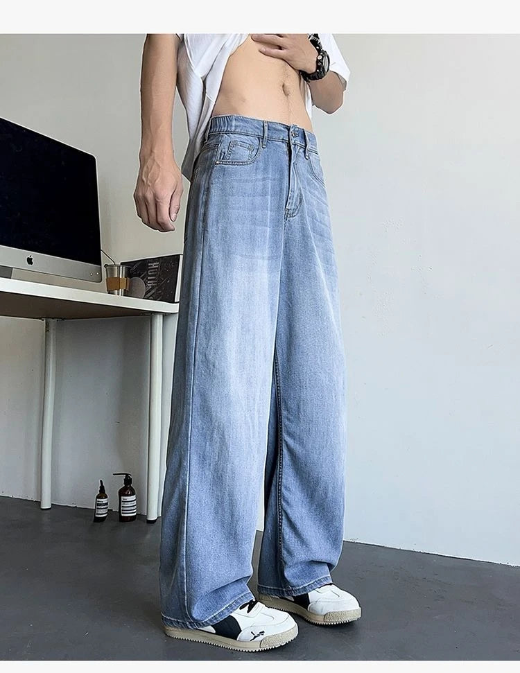 Vyriški Baggy Džinsai - Madingi Laisvo Kirpimo Denim Kelnės Gatvės Stiliui Korėjietiška Mada