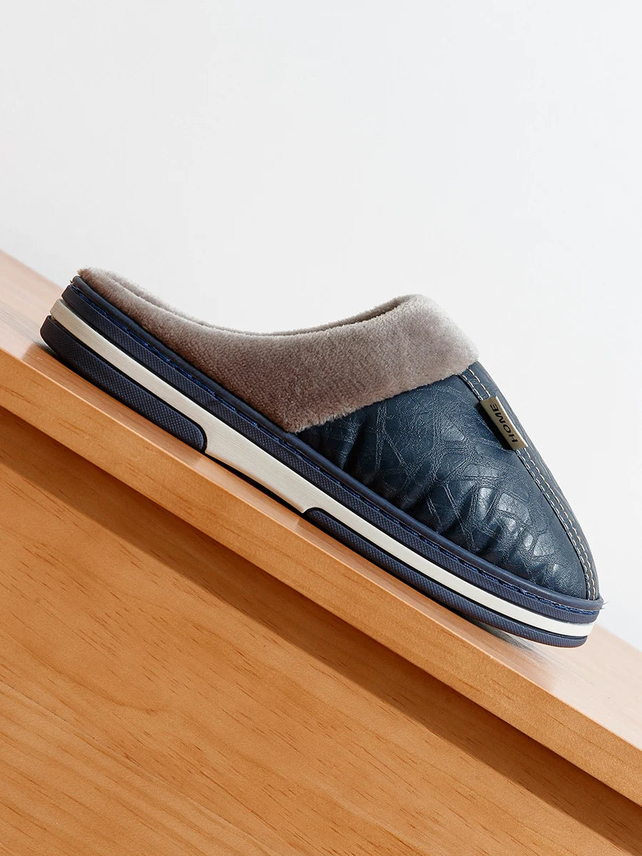 Vyriškos Namų Šlepetės Žiemai - PU Oda - Šiltos su Kailiuku