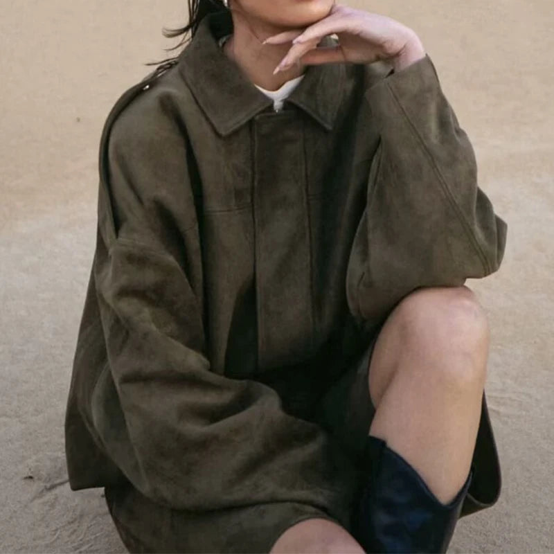 Moteriškas Paltas - Stilingas Rudens Žiemos Švarkas Moterims Laisvo Kirpimo