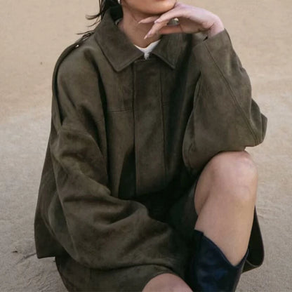 Moteriškas Paltas - Stilingas Rudens Žiemos Švarkas Moterims Laisvo Kirpimo