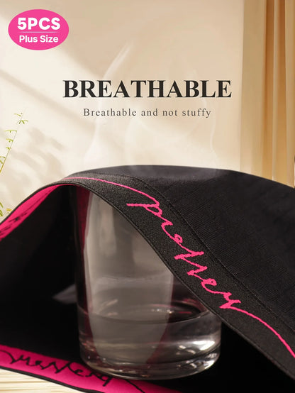 Moteriškos Kelnaitės 5 Vnt. Komplektas - Vidutinio Liemens su Raidėmis ir Vertikaliomis Juostelėmis