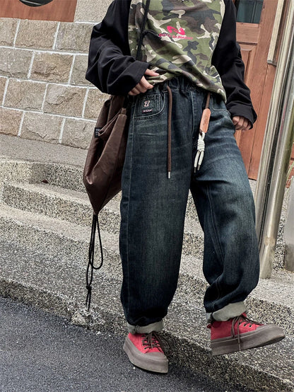 Vaikų Baggy Džinsai Paaugliams - Distressed Retro Stiliaus Denim Kelnės