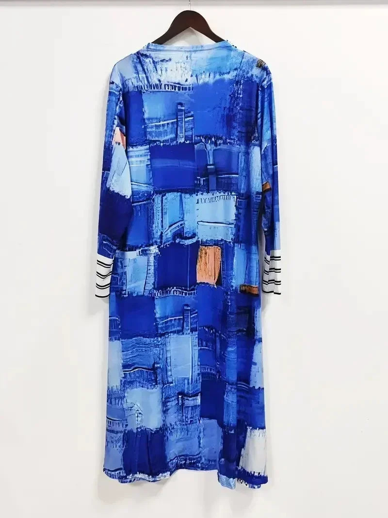 Moteriška Ilga Striukė su Spaudiniu - Stilingas Kardiganas Pavasario-Rudens Sezonui