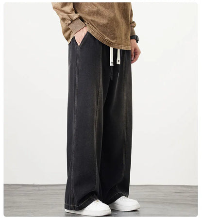 Vyriški Laisvi Baggy Džinsai - Streetwear Stiliaus Plačios Kelnės su Elastingu Liemeniu
