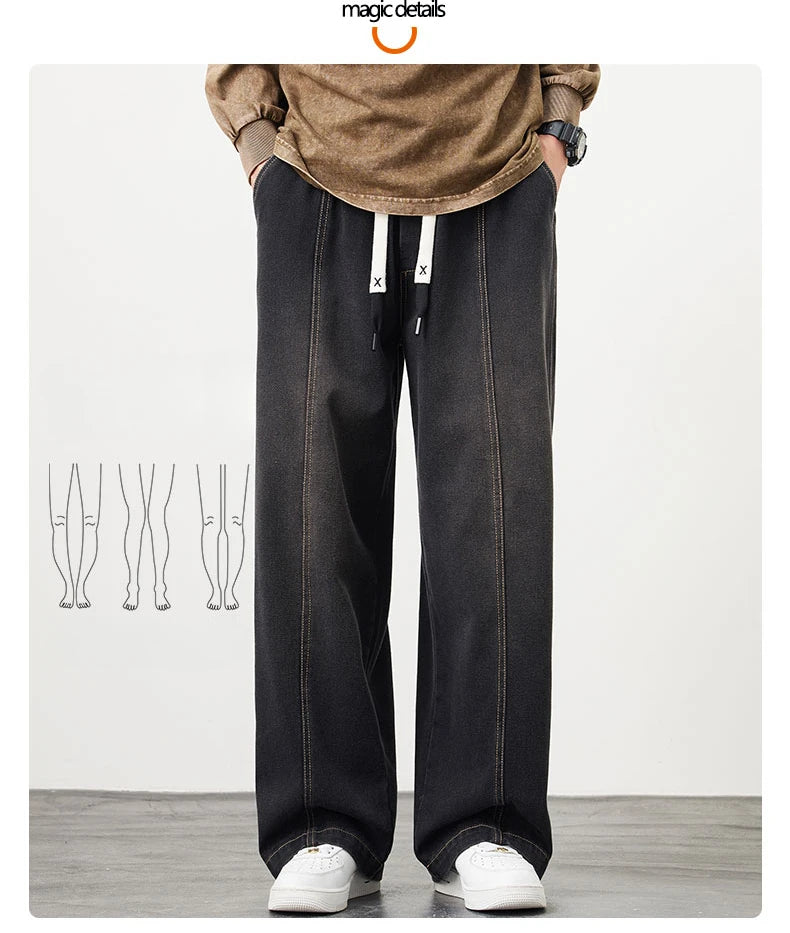 Vyriški Laisvi Baggy Džinsai - Streetwear Stiliaus Plačios Kelnės su Elastingu Liemeniu