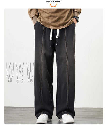 Vyriški Laisvi Baggy Džinsai - Streetwear Stiliaus Plačios Kelnės su Elastingu Liemeniu
