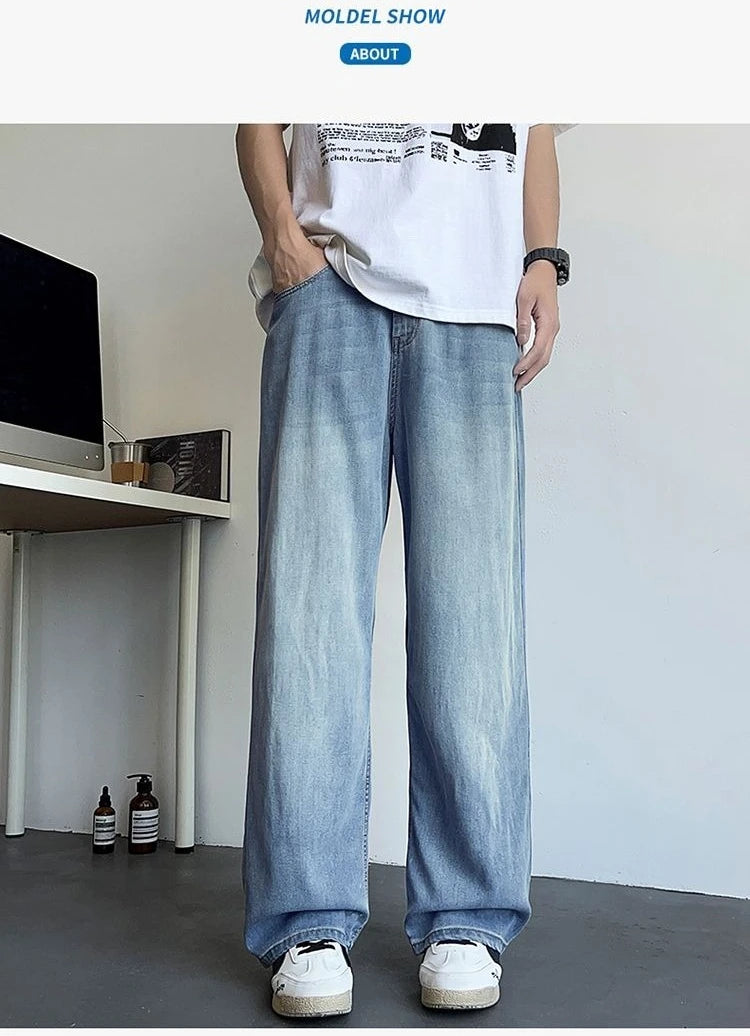 Vyriški Baggy Džinsai - Madingi Laisvo Kirpimo Denim Kelnės Gatvės Stiliui Korėjietiška Mada