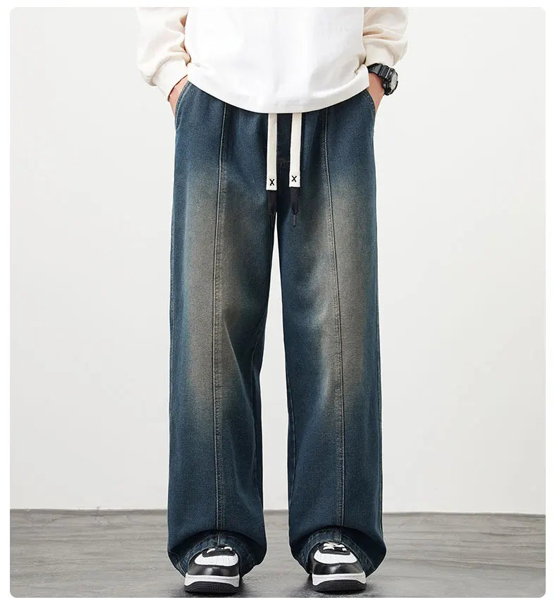 Vyriški Laisvi Baggy Džinsai - Streetwear Stiliaus Plačios Kelnės su Elastingu Liemeniu