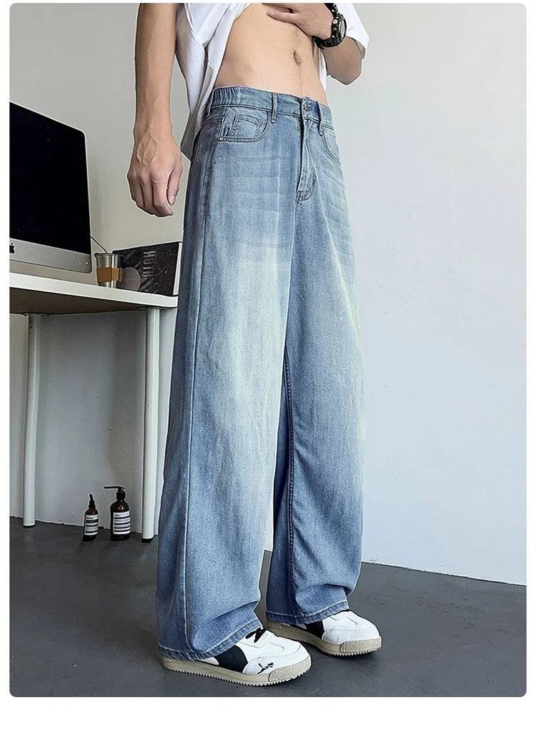 Vyriški Baggy Džinsai - Madingi Laisvo Kirpimo Denim Kelnės Gatvės Stiliui Korėjietiška Mada