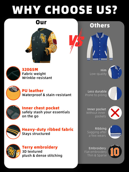 Vyriška Bomber Striukė - Siuvinėta Varsity Motociklininkų Striukė