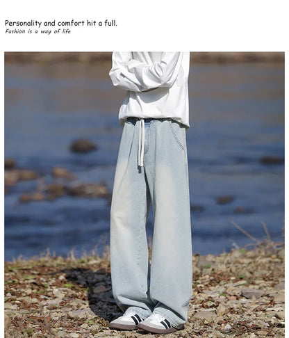 Vyriški Klasikiniai Džinsai - Laisvi Platūs Ilgi su Elastingu Liemeniu