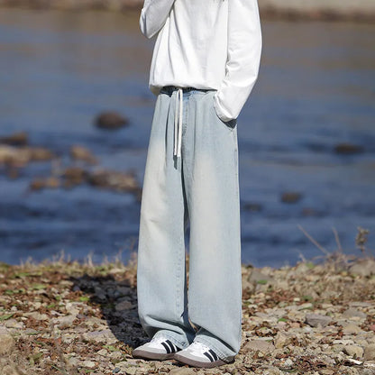 Vyriški Klasikiniai Džinsai - Laisvi Platūs Ilgi su Elastingu Liemeniu