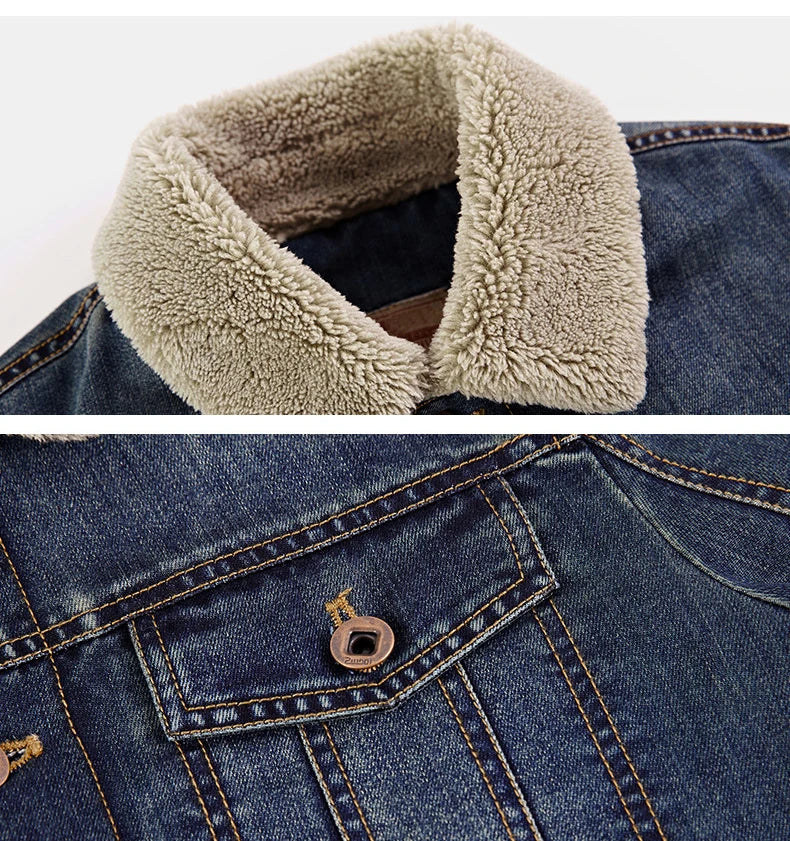 Vyriška Žieminė Džinsinė Striukė su Pūkiniu Pamušalu - Sustiprintas Trucker Modelis
