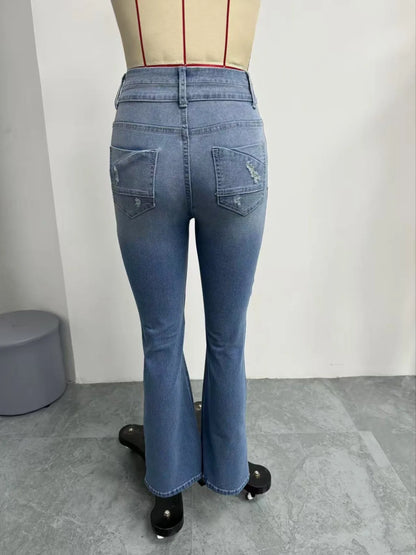 Moterų Džinsai su Klešomis - Bell Bottom Tiesios Kojos  Darbo Kelnės