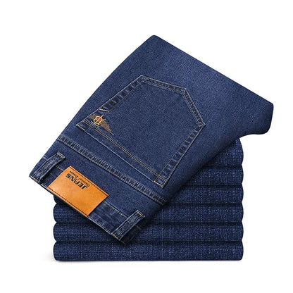 Vyriški Verslo Stiliaus Džinsai  Pavasario Rudens Juodi Mėlyni Elastingi Tiesūs Denim Kelnės