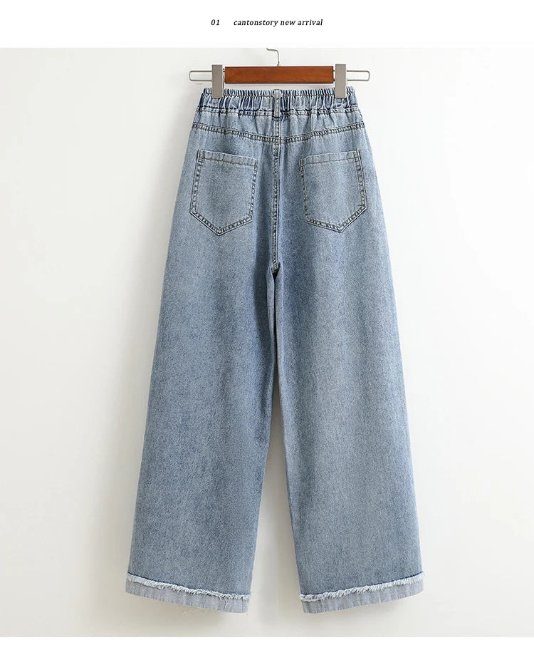 Moterų Aukštu Liemeniu Platus Džinsai -  Wide Leg Denim Kelnės