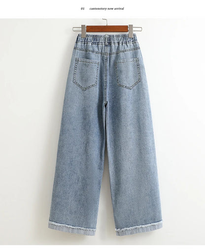 Moterų Aukštu Liemeniu Platus Džinsai -  Wide Leg Denim Kelnės
