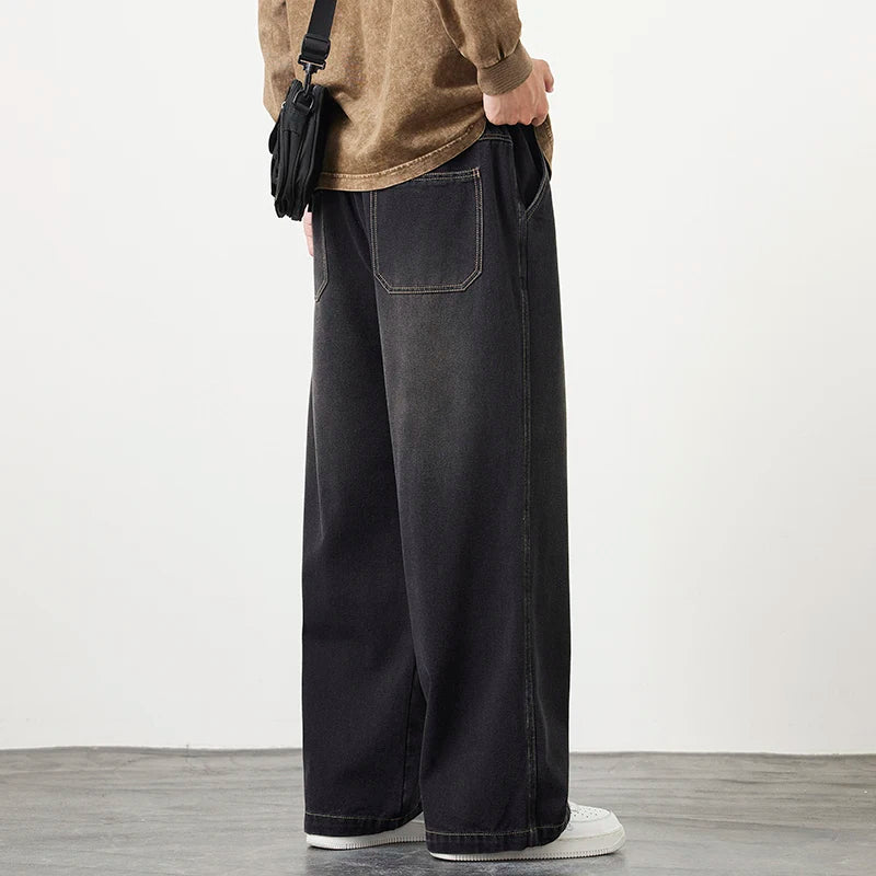 Vyriški Laisvi Baggy Džinsai - Streetwear Stiliaus Plačios Kelnės su Elastingu Liemeniu
