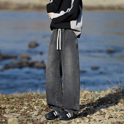 Vyriški Klasikiniai Džinsai - Laisvi Platūs Ilgi su Elastingu Liemeniu