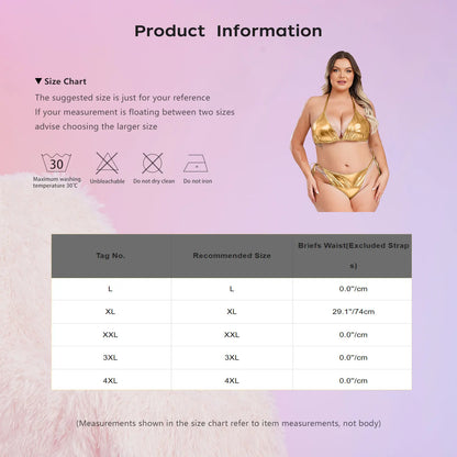 Moteriškas Blizgantis Bikini Dideliems Dydžiams - Metalinė Maudymosi Apranga S-4XL