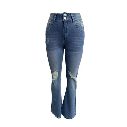 Moterų Džinsai su Klešomis - Bell Bottom Tiesios Kojos  Darbo Kelnės