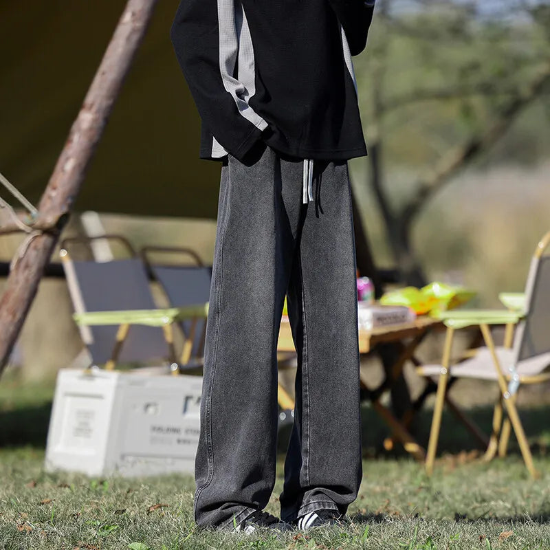 Vyriški Klasikiniai Džinsai - Laisvi Platūs Ilgi su Elastingu Liemeniu