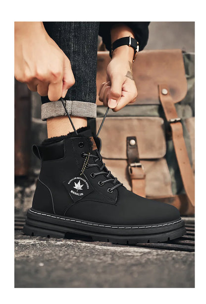 Vyriški Žieminiai Batai su Kailiuku - Šilti Aukšti Batai Storais Padais