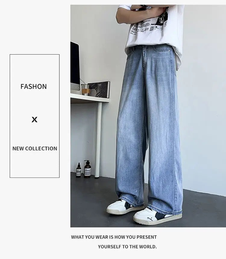 Vyriški Baggy Džinsai - Madingi Laisvo Kirpimo Denim Kelnės Gatvės Stiliui Korėjietiška Mada