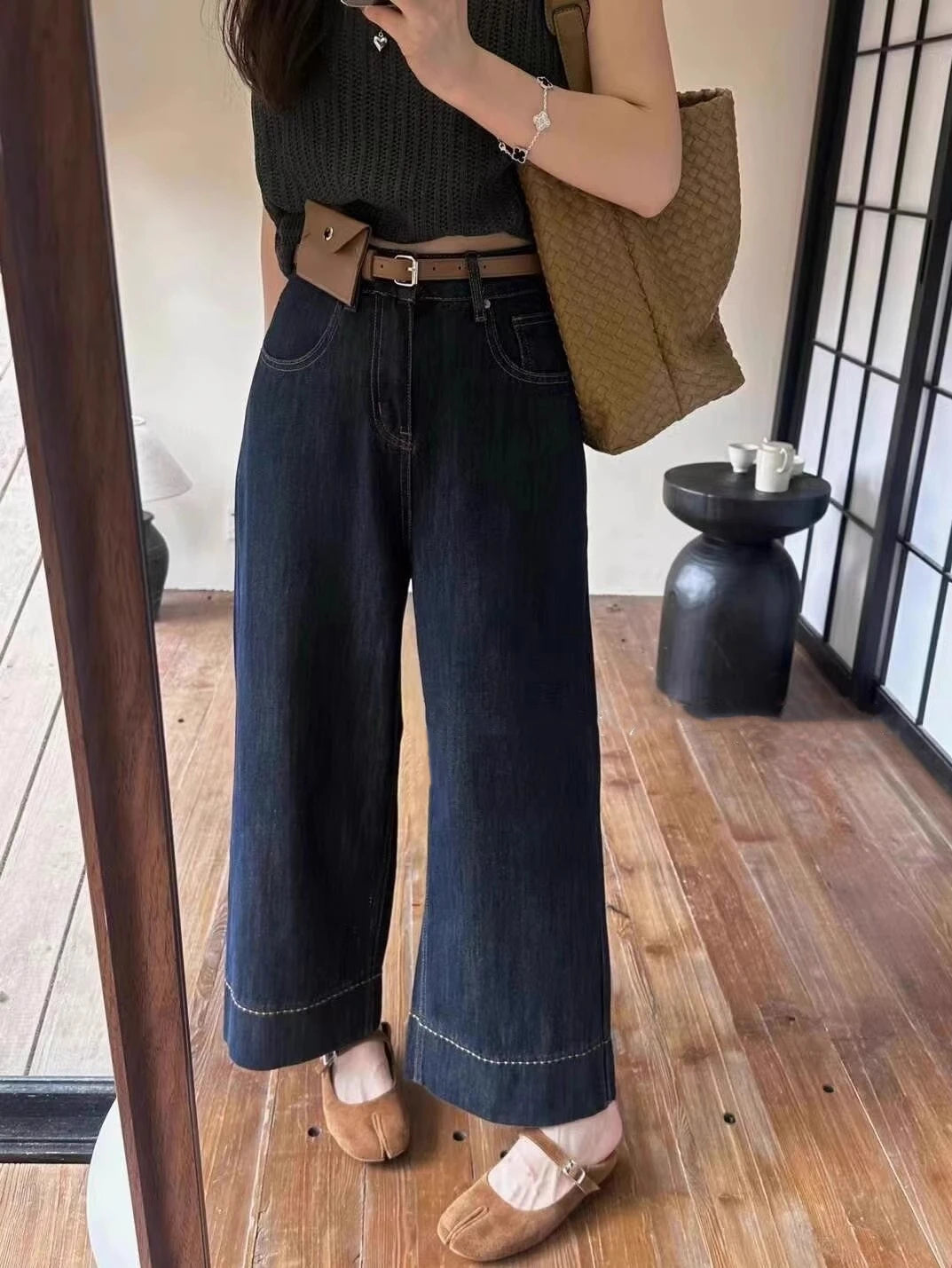 Moteriški Džinsai Tiesaus Kirpimo - Lieknėjantys Kelnės su Varpeliu Rudens