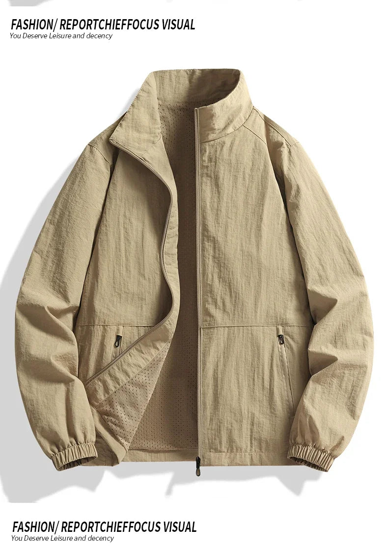 Vyriška Pavasario-Rudens Striukė Didelių Dydžių - Kasdienė Lengva Striukė su Stačia Apykakle