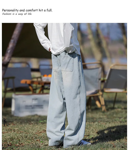 Vyriški Klasikiniai Džinsai - Laisvi Platūs Ilgi su Elastingu Liemeniu