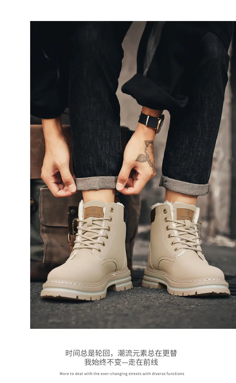 Vyriški Žieminiai Batai su Kailiuku - Šilti Aukšti Batai Storais Padais