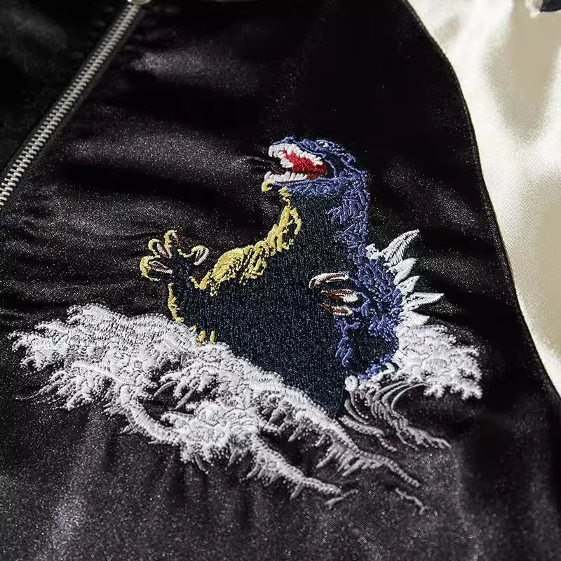 Vyriška Vintage Sukajan Striukė - Japoniška Siuvinėta Bomber Striukė Oversize Hip Hop Stiliaus