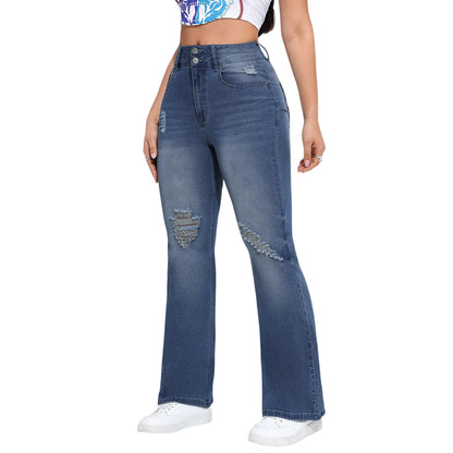 Moterų Džinsai su Klešomis - Bell Bottom Tiesios Kojos  Darbo Kelnės