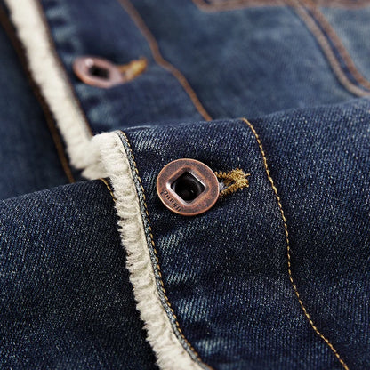 Vyriška Žieminė Džinsinė Striukė su Pūkiniu Pamušalu - Sustiprintas Trucker Modelis