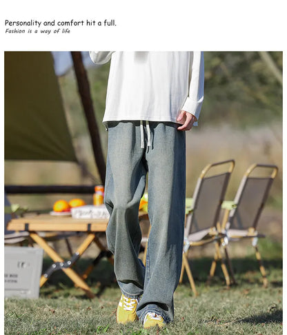 Vyriški Klasikiniai Džinsai - Laisvi Platūs Ilgi su Elastingu Liemeniu