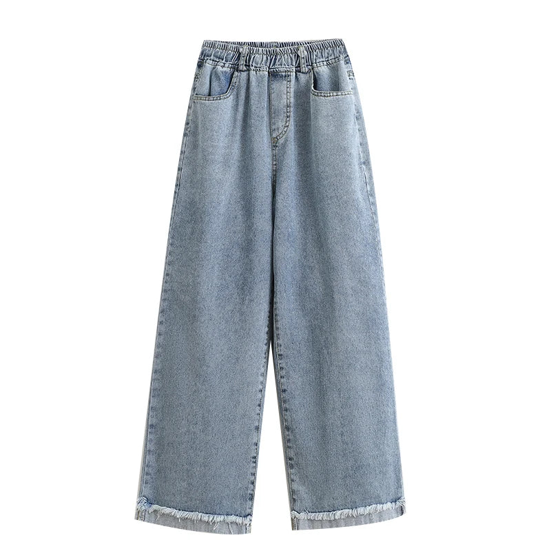 Moterų Aukštu Liemeniu Platus Džinsai -  Wide Leg Denim Kelnės