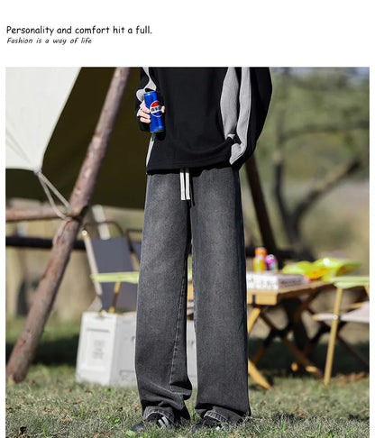 Vyriški Klasikiniai Džinsai - Laisvi Platūs Ilgi su Elastingu Liemeniu