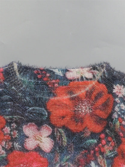 Spausdintų raštų megztinis su crew neck kaklu moterims, laisvas kasualus rudens žiemos viršus
