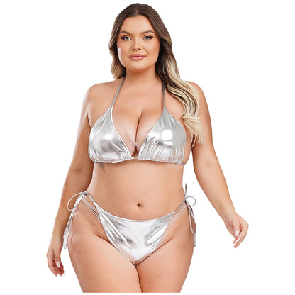 Moteriškas Blizgantis Bikini Dideliems Dydžiams - Metalinė Maudymosi Apranga S-4XL