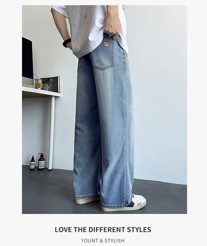 Vyriški Baggy Džinsai - Madingi Laisvo Kirpimo Denim Kelnės Gatvės Stiliui Korėjietiška Mada
