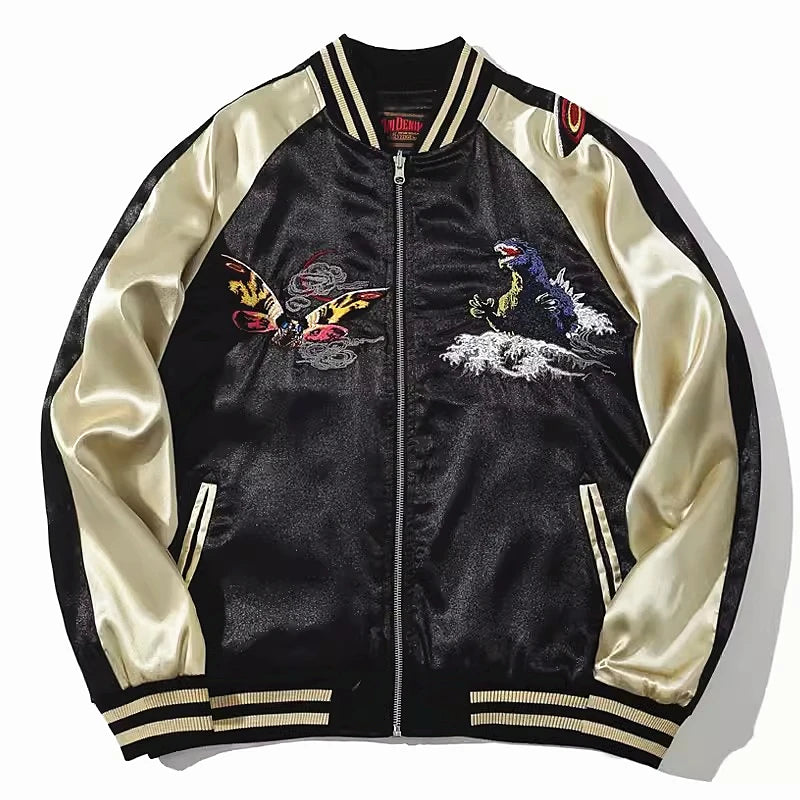 Vyriška Vintage Sukajan Striukė - Japoniška Siuvinėta Bomber Striukė Oversize Hip Hop Stiliaus